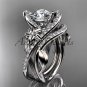 14k white gold leaf and flower diamond engagement set, Moissanite center stone ADLR369S