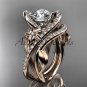 14k rose gold leaf and flower diamond engagement set, Moissanite center stone ADLR369S