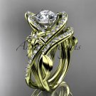 14k yellow gold leaf and flower diamond engagement set, Moissanite center stone ADLR369S