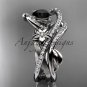 14k white gold leaf and flower diamond engagement set with a Black Diamonde center stone ADLR369S
