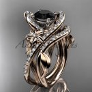 14k rose gold leaf and flower diamond engagement set with a Black Diamonde center stone ADLR369S