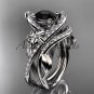 Platinum leaf and flower diamond engagement set with a Black Diamonde center stone ADLR369S