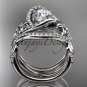 14kt white gold diamond leaf and vine engagement ring with double matching band ADLR369S
