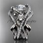 Platinum  diamond leaf and vine engagement ring with double matching band ADLR369S
