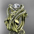 14kt yellow gold diamond engagement ring, Moissanite center stone and double matching band ADLR369S