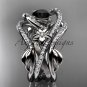 Platinum  diamond engagement ring with Black Diamond center stone and double matching band ADLR369S