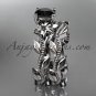 Platinum diamond floral wedding ring, engagement set with a Black Diamond center stone ADLR238
