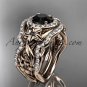 14kt rose gold diamond unique engagement set, wedding set with a Black Diamond center stone ADLR300
