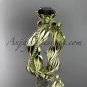 14k yellow gold leaf and vine engagement ring with a Black Diamond center stone ADLR258