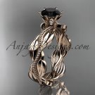 14k rose gold leaf and vine engagement ring, wedding band with a Black Diamond center stone ADLR258