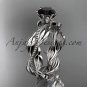 Platinum leaf and vine engagement ring, wedding band with a Black Diamond center stone ADLR258