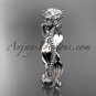 Unique platinum leaf and vine engagement ring, wedding band ADLR258
