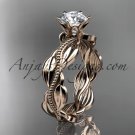 Unique 14k rose gold leaf and vine engagement ring, wedding band ADLR258