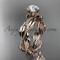 Unique 14k rose gold leaf and vine engagement ring, wedding band ADLR258