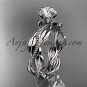 Unique 14k white gold leaf and vine engagement ring, wedding band ADLR258