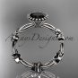14k white gold diamond leaf and vine engagement ring with a Black Diamond center stone ADLR19D