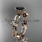 14k rose gold diamond leaf and vine engagement ring with a Black Diamond center stone ADLR19D