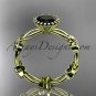14k yellow gold diamond leaf and vine engagement ring with a Black Diamond center stone ADLR19D