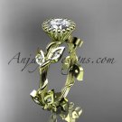 14kt yellow gold diamond leaf and vine engagement ring with a  Moissanite center stone ADLR20A