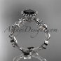 14kt white gold diamond leaf and vine engagement ring with a Black Diamond center stone ADLR20A