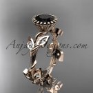 14kt rose gold diamond leaf and vine engagement ring with a Black Diamond center stone ADLR20A