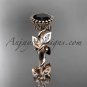 14kt rose gold diamond leaf and vine engagement ring with a Black Diamond center stone ADLR20A