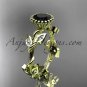 14kt yellow gold diamond leaf and vine engagement ring with a Black Diamond center stone ADLR20A