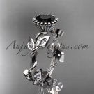 Platinum  diamond leaf and vine engagement ring with a Black Diamond center stone ADLR20A