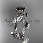 Platinum diamond leaf and vine engagement ring with a Black Diamond center stone ADLR20A