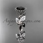 Platinum diamond leaf and vine engagement ring with a Black Diamond center stone ADLR20A