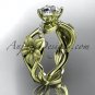 Unique 14kt yellow gold diamond floral leaf and vine wedding ring, engagement ring ADLR270