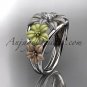 14kt tri color gold diamond floral wedding ring, engagement ring, wedding band.ADLR170