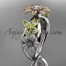 14kt tri color gold floral diamond unique engagement ring, wedding ring ADLR171