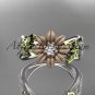 14kt tri color gold floral diamond unique engagement ring, wedding ring ADLR171