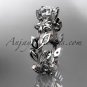 14k white gold diamond floral leaf and vine wedding ring, engagement ring ADLR215