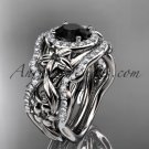 14kt white gold diamond engagement set, wedding set with a Black Diamond center stone ADLR300