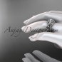 Platinum diamond unique engagement set, wedding set with Moissanite center stone ADLR300