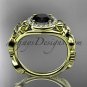 14kt yellow gold diamond unique engagement ring with a Black Diamond center stone ADLR300