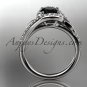 Platinum diamond leaf engagement ring with a Black Diamond center stone ADLR317