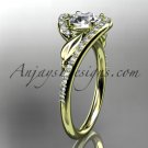 14k yellow gold diamond leaf and vine wedding ring Moissanite center stone ADLR317