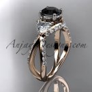 14kt rose gold diamond wedding ring, engagement ring with a Black Diamond center stone ADLR318