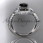 14kt white gold diamond wedding ring, engagement ring with a Black Diamond center stone ADLR318