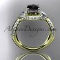 14kt yellow gold diamond wedding ring, engagement ring with a Black Diamond center stone ADLR318