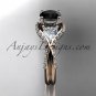 14kt rose gold diamond wedding ring, engagement ring with a Black Diamond center stone ADLR319