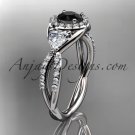Platinum diamond engagement ring, wedding band with a Black Diamond center stone ADLR321