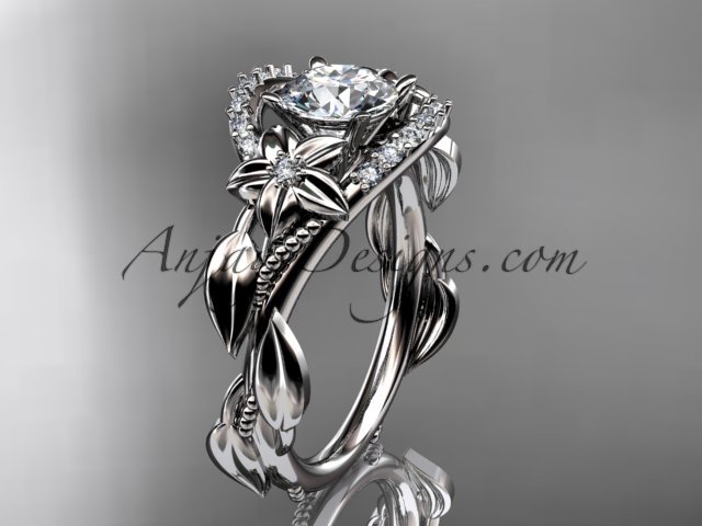 14kt white gold diamond  wedding ring with a Forever One Moissanite  center stone ADLR326