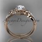 14kt rose gold diamond engagement ring with a Forever One Moissanite center stone ADLR331