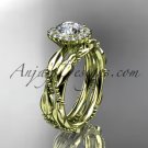 14kt yellow gold diamond leaf and vine wedding set, engagement set ADLR337