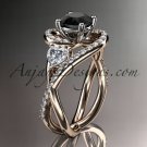Unique 14kt rose gold moissanite engagement ring, black diamond stone ADLR320