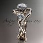 Unique 14kt rose gold moissanite engagement ring, black diamond stone ADLR320